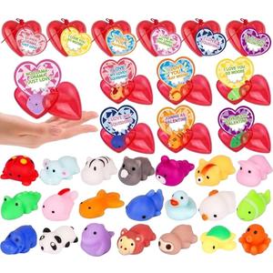 28 Pack Valentines Day Gifts for Kids Classroom Mochi Squishies Fidget Toys Filled Heart with Valentines Cards for Kids School, Valentines for Class Valentines Exchange Cards Party Favors Prizes