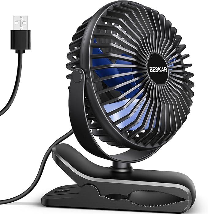 Gaiatop Portable Clip on Fan Battery Operated, Small Powerful 3 Speed Quiet 360 Rotate, USB Rechargeable Mini Personal Cooling Fan for Desk Table Home Office Stroller Camping Women Gifts Black 
