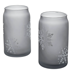 Set of 4 Tabletops Unlimited Snowflake Stemless Wine Glass Set - Green & Grey
