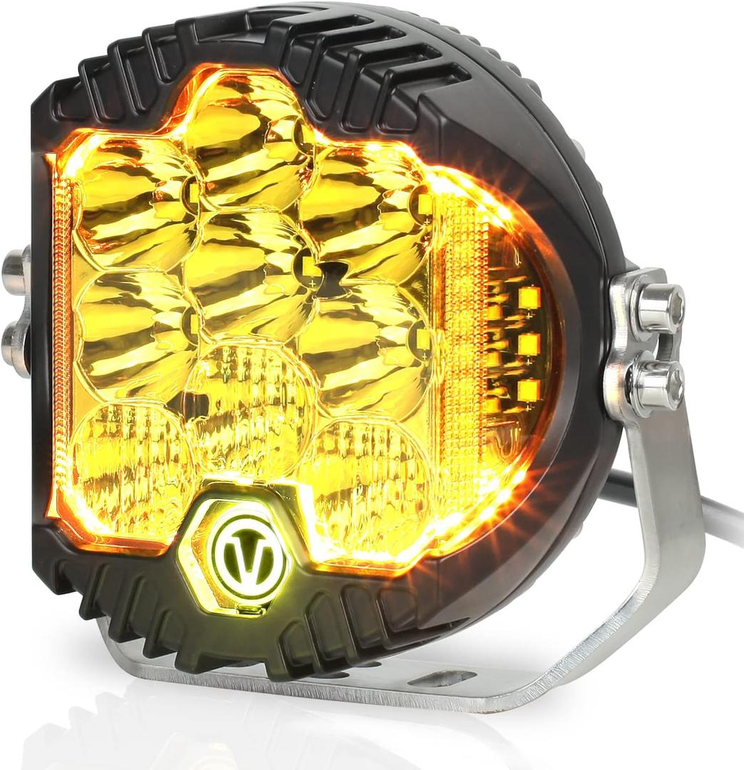 7 Inch 90W Amber Yellow LED Offroad Light with DRL, 8000LM Waterproof Driving Light Spot Flood Combo Work Light for Wrangler, ATV, SUV, UTV, Trucks, Pickup, 4x4, F150 - Pack of 1