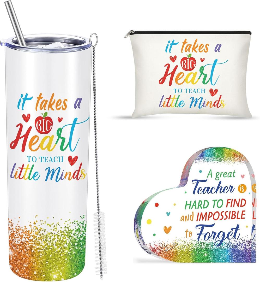 Sabary 3 Pcs 2025 Graduation Gifts Teacher Appreciation Inspirational Gift 20oz Vacuum Insulated Tumbler Mug Makeup Bag and Acrylic Keepsake for Women Master Student(Heart)