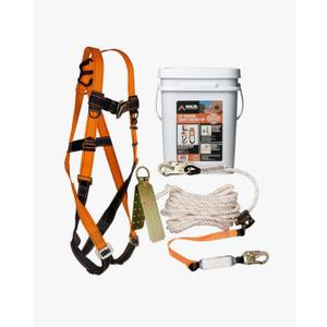 Malta Dynamics 50’ Roofer's Safety Bucket Kit – Warthog Pass-Thru Safety Harness, Reusable Roof Anchor, and 50’ Vertical Lifeline Assembly, OSHA/ANSI Compliant
