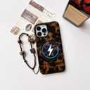 NITITOP Compatible with iPhone 14 Pro Max Case with Chain Lanyard Strap Magnetic Compatible with MagSafe Cute Leopard Amber Tortoise for Women Men Girls Soft TPU Shockproof Protective Cover - Black