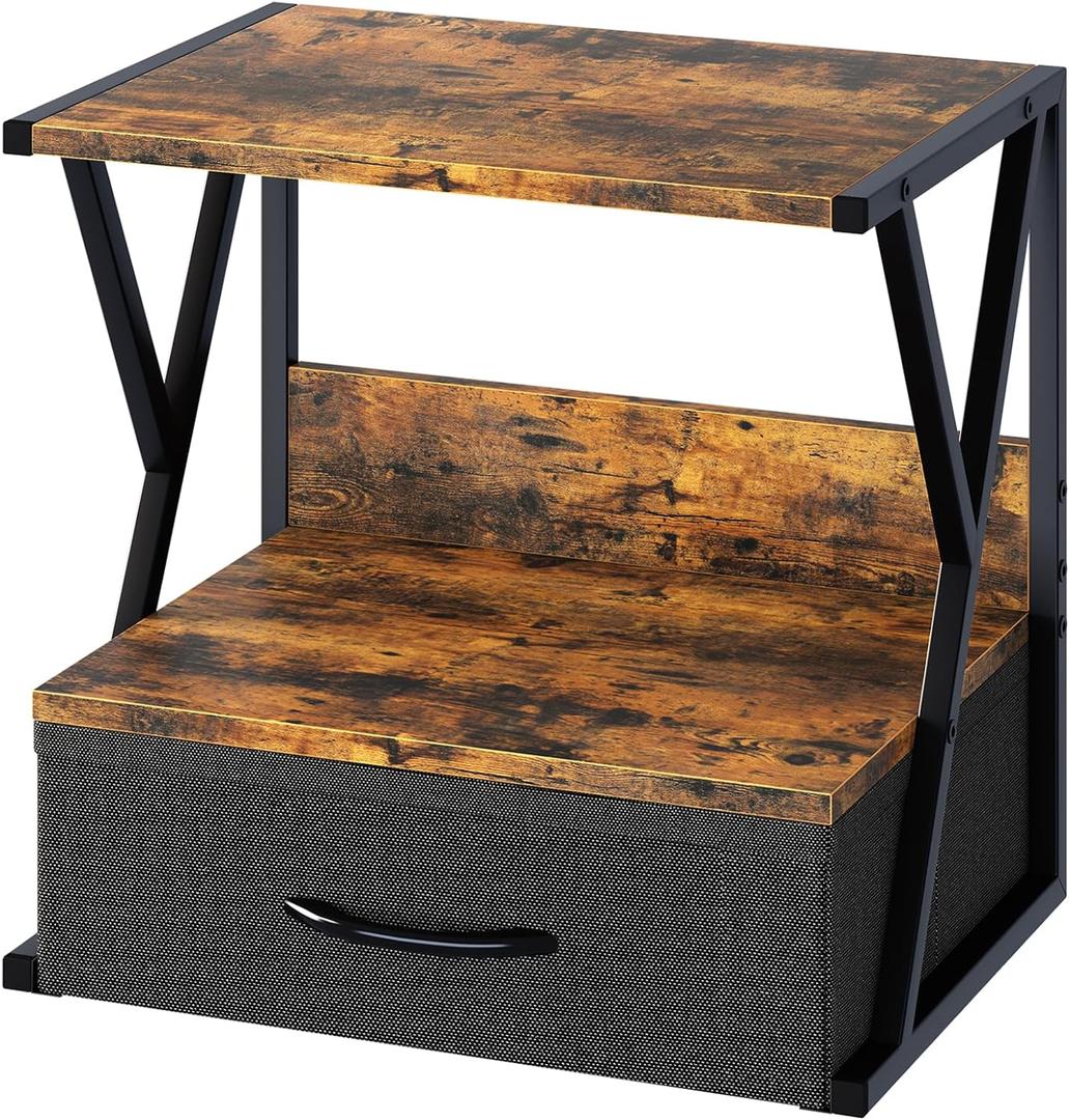 aboxoo Printer Stand for Desk with Storage Drawer, 2 Tier Desktop Or UnderDesk Shelf, Multi-Purpose Desk Organizer for Home Office, fit Fax Machine/3D Printer/Scanner, Rustic Brown