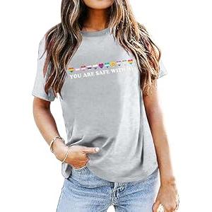 Pride Shirts for Women Lesbian Rainbow Letter Print T-Shirt LGBT Equality Tee Gay Pride Short Sleeve Top Blouse, Large