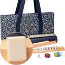 Yellow Mountain Imports American Mahjong Game Set, Blue Calico with Floral Blue Soft Case - All-in-One Racks with Pushers, Wright Patterson Scoring Coins, Dice, and Wind Indicator