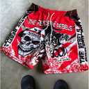 WDIRARA Men's Skull Graphic Shorts Workout Athletic Drawstring Waist Gym Shorts Streetwear (Large, Red)