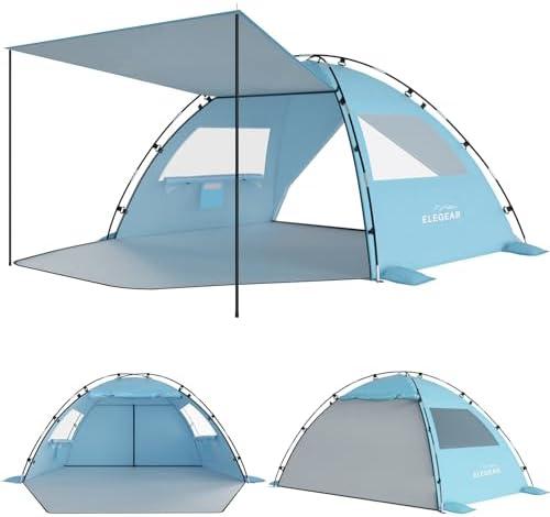 Elegear Beach Tent Sun Shelter with Canopy, 4-5 Person Pop Up Beach Tent, Easy Setup UPF 50+ UV Protection Portable Lightweight Double Silver Coating Beach Cabana Sun Shade Shelter - Sky Blue Elegear Beach Tent Sun Shelter with Canopy, 4-5 Person Pop Up Beach Tent, Easy Setup UPF 50+ UV Protection Portable Lightweight Double Silver Coating Beach Cabana Sun Shade Shelter - Sky Blue