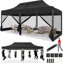 COBIZI 10x20 Heavy Duty Pop Up Canopy Tent with 6 Sidewalls, Easy Set Up Outdoor Waterproof Screen Commercial Party Tent with Mosquito Netting for Parties Backyard Patio, Roller Bag, Black