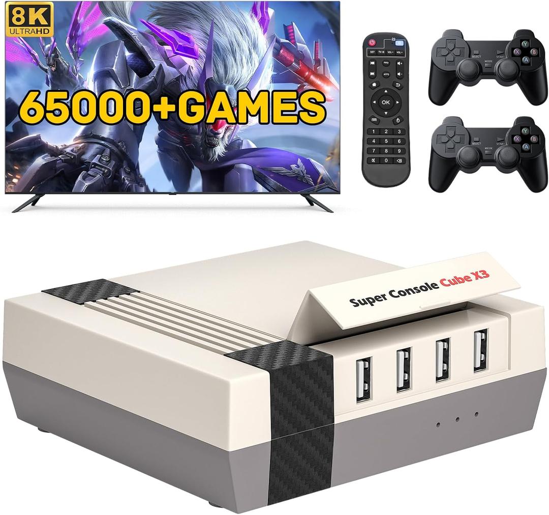 Kinhank Super Console Cube X3 Retro Game Consoles Built-in 65000+ Games, Android 9.0/Emuelec 4.6/CoreE System, S905X3 Chip, 8K UHD Output,2.4G/5G, Emulator Console Compatible with Most Emulators