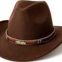 Western Cowboy Hat Wide Brim Outdoor Fedora Hat (Coffee)