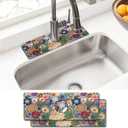 Sinkmat Absorbing Mat, 2 Pack Drying Mat Around Sink Splash Guard Behind Faucet Sinkmat For Kitchen Bathroom Island Rv 15 * 5.5 Inch (38 * 14 cm) (Flower-6)