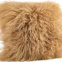 SARO LIFESTYLE Mongolian Lamb Fur Poly Filled Throw Pillow (16"x16", Gold)