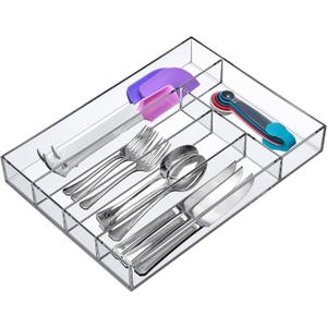 Amazing Abby - Felicia - Plastic Flatware Organizer, Compartmented Utensil Holder, Cutlery Tray for Drawer, Silverware Storage for Kitchen, Perfect Storage Solution for Home and Restaurant