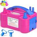 IDAODAN Electric Balloon Pump, Portable Electric Balloon Blower Machine Balloon Air Pump Dual Nozzle Rose Red 110V 600W Balloon Inflator for Party Decorations, Red/Blue