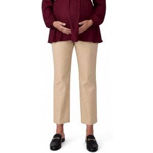 Motherhood Maternity Women's Super Stretch Secret Fit Over the Belly Ankle Straight Leg Pregnancy Dress Pants for Work (Beige, S)