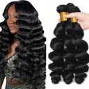 Human Hair Bundles Loose Wave Bundles Human Hair 28 30 32 inch Natural Black Color Loose Deep Wave Bundle Grade 8A Remy #1B Black Bundle