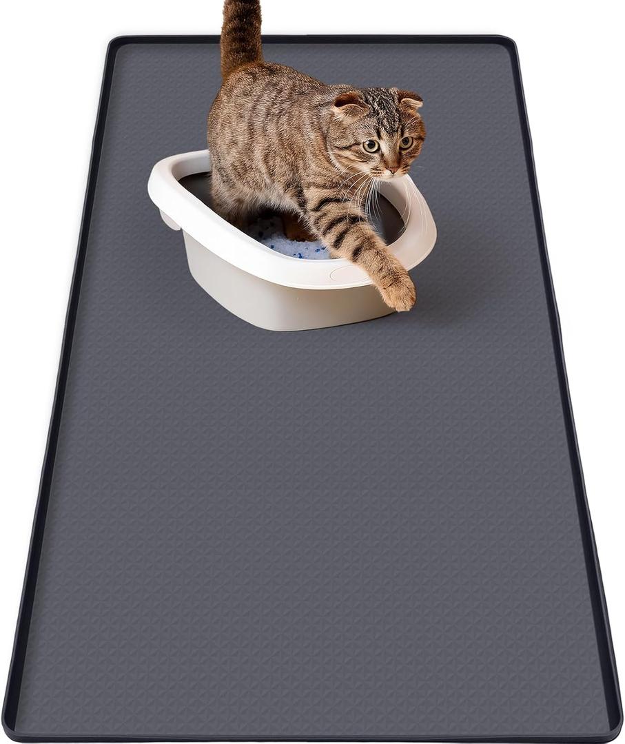 Breling Silicone Cat Litter Mat, Extra Large 51.2" x 25.6" Waterproof Cat Litter Mat for Scatter Control, Easy to Clean & Soft on Kitty Paws, Non-Slip Pad to Keep The Floor Clean, Dark Grey