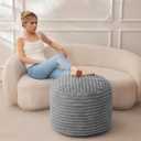 HIGOGOGO Round Stuffed Pouf Ottoman, Stripe Faux Fur Poufs with Foam Chunk Filling, Furry and Fluffy Pouf Foot Stool Storage Ottoman, 20 X 15 Floor Poufs Foot Rest for Living Room, Grey