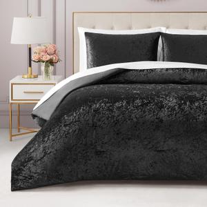 Juicy Couture Crushed Velvet Queen Comforter and Sham Set, 3-Piece Full/Queen Bedding Set - (1) 90"x90" Comforter and (2) 20"x26" Sham - Black