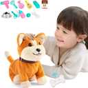 Kindenwinn Interactive Plush Dog Toy for Kids 3+, Voice Activate, Walking, Sitting, Barking Corgi Puppy with Accessories, Realistic Stuffed Animal Gift for Girls 36 Years Old