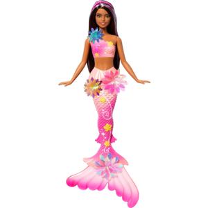 Barbie Mermaid Toy Dolls with Surprise Magic Blooming Flowers Feature, Ombre Tails, Pearl Headband Accessory & Long Brown Hair with Purple Highlights