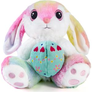 Easter Stuffed Bunny with Egg(Reversible), 8.5" Plush Rabbit with Floppy Ears, Huggable & Washable Easter Stuffed Animals Cute Bunny Plush Toy for Kids Girls Boys Birthday Easter Gifts (Color)