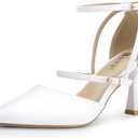 IDIFU IN3 Closed Toe Heels Women's Pumps Strappy High Pointed Toe Kitten Medium Heels Wedding Prom Work Office Dress Shoes for Women Dressy Comfortable Ankle Strap Pumps Shoes Size 7