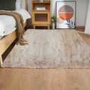Ghouse Ultra Soft Faux Rabbit Fur Rug 4x6, Machine Washable Area Rugs for Bedroom Fluffy Rugs for Living Room, No-Shedding Carpet Sheepskin Rug Light Brown Beige