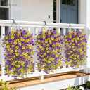Artificial Hanging Flowers for Outdoors Spring Summer Decoration, 4PCS UV Resistant Silk Fake Hanging Plants for Patio Porch Front Yard Window Garden Indoor Decor(Purple&Yellow,4PCS)