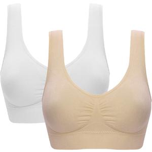 Women's Comfort Workout Sports Bra Low-Impact Activity Sleep Bras (X-Large, 2 Pack White Beige)