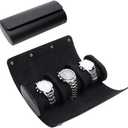 ROSELLE Watch Roll Travel Case for Men and Women- 3 Watch Storage and Organizer-Secure Storage with Innovative Removable Pillows & Solid Dividers for Home Storage, Travel and Display(Black Cross)