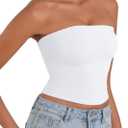 Sunzel Womens Strapless Sexy Tube Top Double Lined Sleeveless Crop Top Summer Basic Bandeau Tops for Layering or Going Out (White, S)