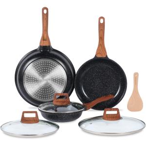 ESLITE LIFE Nonstick Ceramic Frying Pans Skillets Set with Lids, Non-Toxic Egg Omelette Kitchen Cooking Pans Compatible with All Stovetops (Gas, Electric & Induction), PTFE & PFOA Free (Black) (8"+9.5"+11" Set w/Lids)