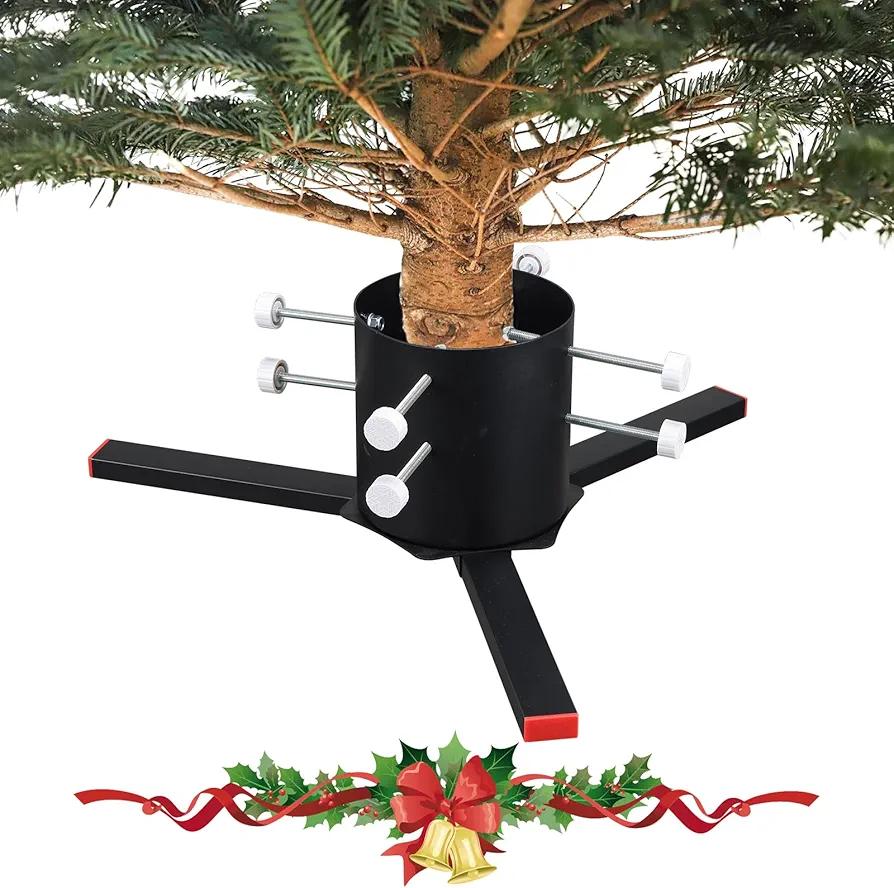Christmas Tree Stand for 9-12 FT Live Trees, Heavy Duty Metal Base for 0-7" Dia. Fresh Cut Trunk, Folding Xmas Holder for Holiday Decor