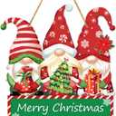 JUESMOS Christmas Door Sign Decorations Gnomes Hanging Sign Christmas Welcome Signs for Home Decor Door Hanger Rustic Farmhouse Front Door Sign for Wreath Outdoor Porch Xmas Decor