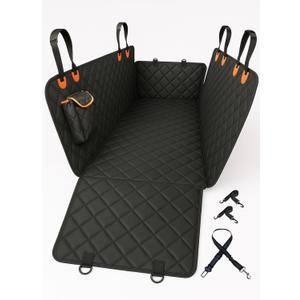 Dog Car Seat Cover for Back Seat  Waterproof Nonslip Hammock with Dog Seat Belt, Universal Fit Pet Seat Protector for Cars, SUVs, Trucks, Durable, Easy Install, Machine Washable (Standard (54" W x 58" L), Orange)