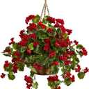 Nearly Natural 6857-RD Geranium Hanging Basket UV Resistant, Red,10.125'' x 29'' x 10.125''