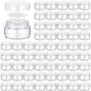 Domensi 100 Pcs 1 oz Glass Jars with Lids Bulk Round Glass Cosmetic Jars for DIY Lip Balm Small Travel Containers with Inner Liner for Lotions Powders Ointments Sample Cream(Clear, White)