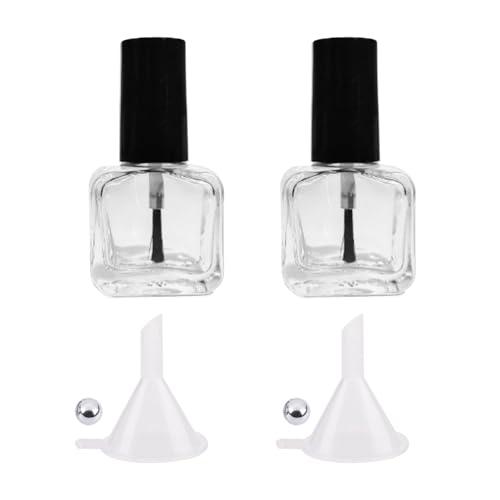 NIIIYTYB 2Pcs Empty Nail Polish Bottles with Brush Small 5ML Glass Bottles with Cap Funnel Mixing Balls Gel Applicator Sample Bottle for Liquid Fingernail Polish Storage Containers