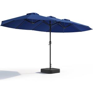 15FT Patio Umbrella, Double-Sided Outdoor Umbrella with base included, Large Standing Umbrella with Crank Handle & Ventilation, Rectangular patio umbrella for Pool, Backyard, Deck, Lawn & Beach, Navy Blue
