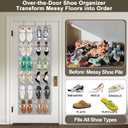 Over The Door Shoe Organizer - Space Saving Shoe Rack for Closet Door with 24 Crystal Clear Pockets and Metal Hooks, Shoe Holder Back of Door Organizers for Shoes, Gray Hanging Shoe Organizer (Gray)