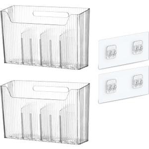 2 Pack Adhesive Mount Cabinet Door Organizer, Wall Mounted Bathroom Organizers and Storage Bins Plastic Stackable Shower Caddy Hanging Floating Shelves for Narrow Space, BPA Free (Clear)