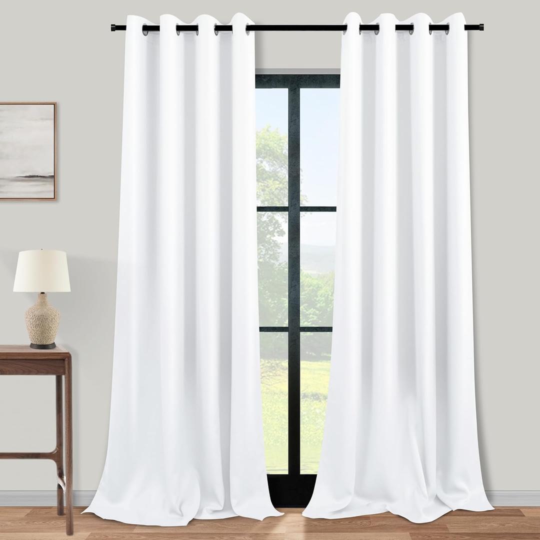 KOUFALL Room Darkening White Curtains 102 Inches Long for Living Room Grommet 80% Blackout Window Treaments Sun Heat Light Blocking Extra Long Curtains for Bedroom,52x102 Inch Length 2 Panels Set (52"W x 102"L (Pack of 2))