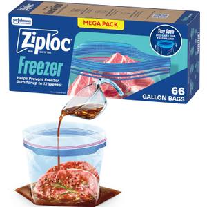 Ziploc Gallon Freezer Bags, Food Storage, Stand-Up Bottom, 66 Count
