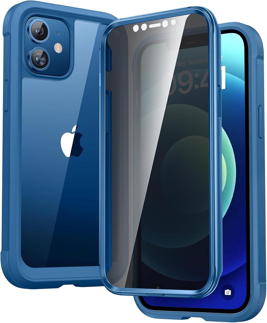 Diaclara Designed for iPhone 12/12 Pro Case, Full Body Rugged with Built-in Touch Sensitive Anti-Scratch Privacy Screen Protector, Soft TPU Bumper Case for iPhone 12/12 Pro 6.1" (Blue)