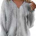 WROLEM Women's Zip Up Cardigan Sweater Cable Hoodies Long Sleeve Jacket Outfits Crewneck Casual Coat (Medium, Grey)