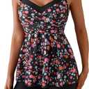 B2prity Tankini Swimsuits for Women Tummy Control Two Piece Modest Bathing Suits Floral Skirt Top with Boyshorts (M)