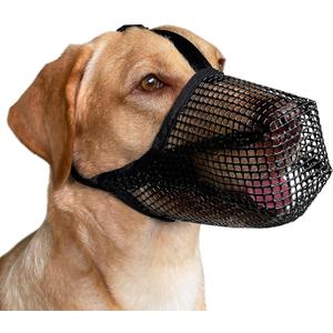 Mayerzon Dog Muzzle, Patented Mesh Muzzles for Small Medium Large Dogs, Soft Covered Mouth Guard with Adjustable Straps, Prevent Biting Chewing and Licking (L: Snout:11"-12", Black)