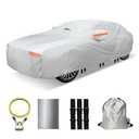 OWEEIO 30 Layers Car Cover for Automobiles All Weather Waterproof, Outdoor Snowproof UV Protection Windproof, Door Zipper, Soft Cotton, Heavy Duty Universal Car Covers, (Silver, Fit Sedans 191"-200")